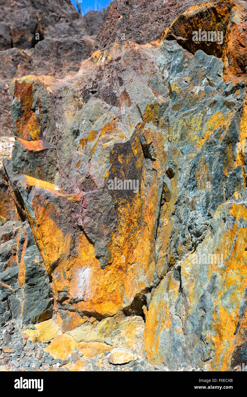 Colourful Rock Formation, Gormanston near Queenstown, Tasmania, TAS, Australia Stock Photo