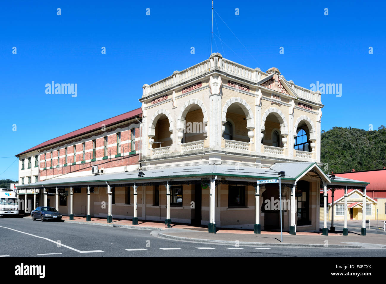 The Historic Empire Building, Queenstown, Tasmania, Australia Stock Photo