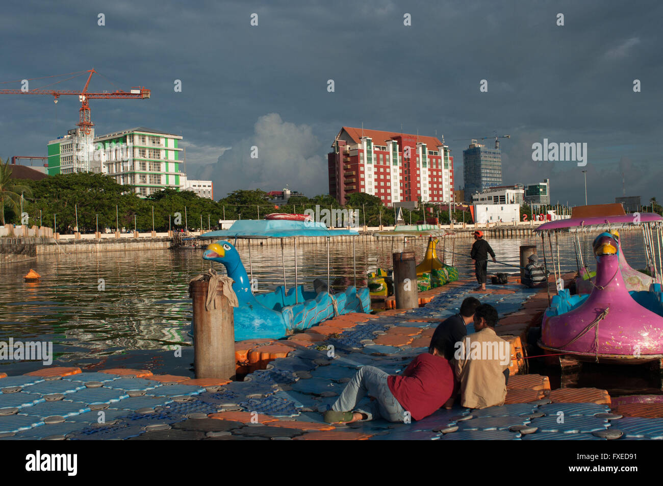 Daily Life at the Losari Beach in Makassar, Indonesia Stock Photo