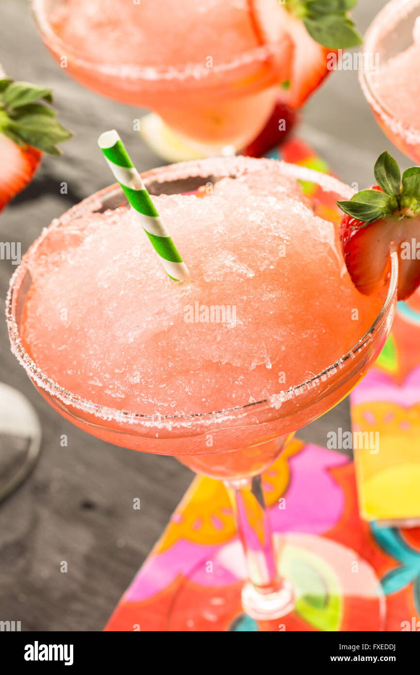 Frozen strawberry margarita cocktail in margarita glass Stock Photo Alamy