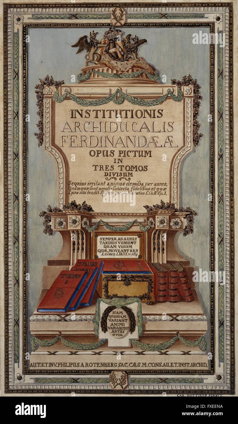 Cod. Min. 33a, Bd. 1, Taf. 1: Institutio archiducalis (Anschauungsunterricht für Erzhzg. Ferdinand): Titelblatt Stock Photo