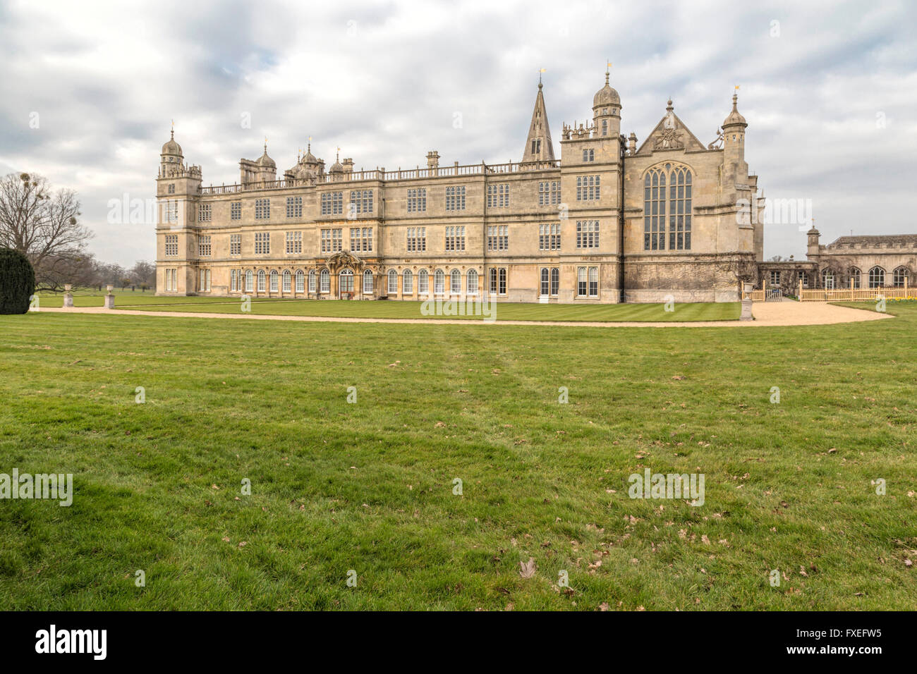 View on Burghley House, a 16th-century country house, Stamford, Lincolnshire / Cambridgeshire, England, United Kingdom. Stock Photo