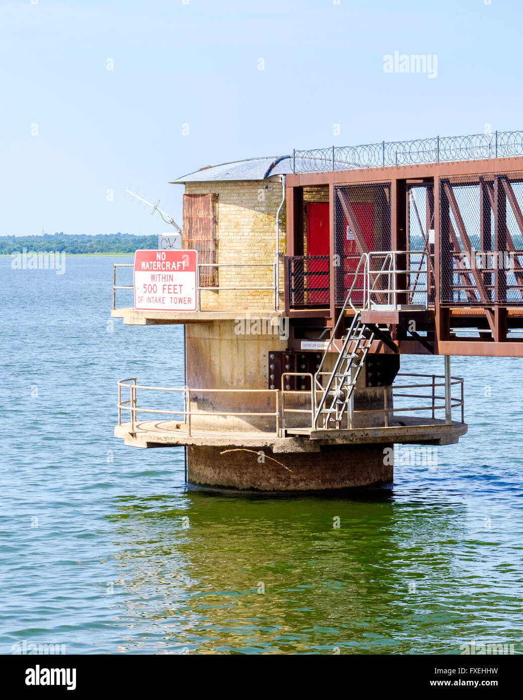 An intake tower in Hefner lake, a municpal water supply for Oklahoma City, Oklahoma, USA. Stock Photo