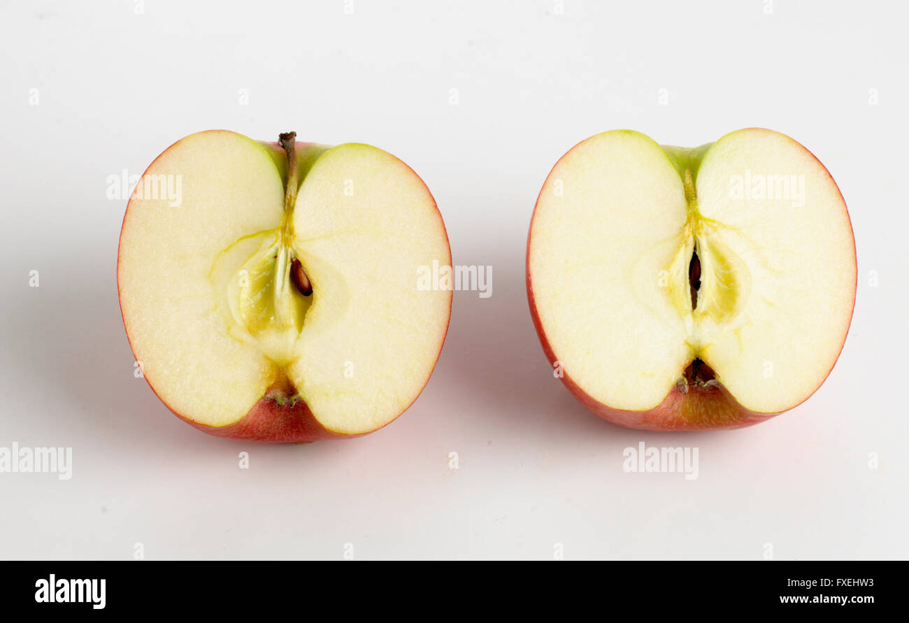 Close-up of red apple sliced in half Stock Photo