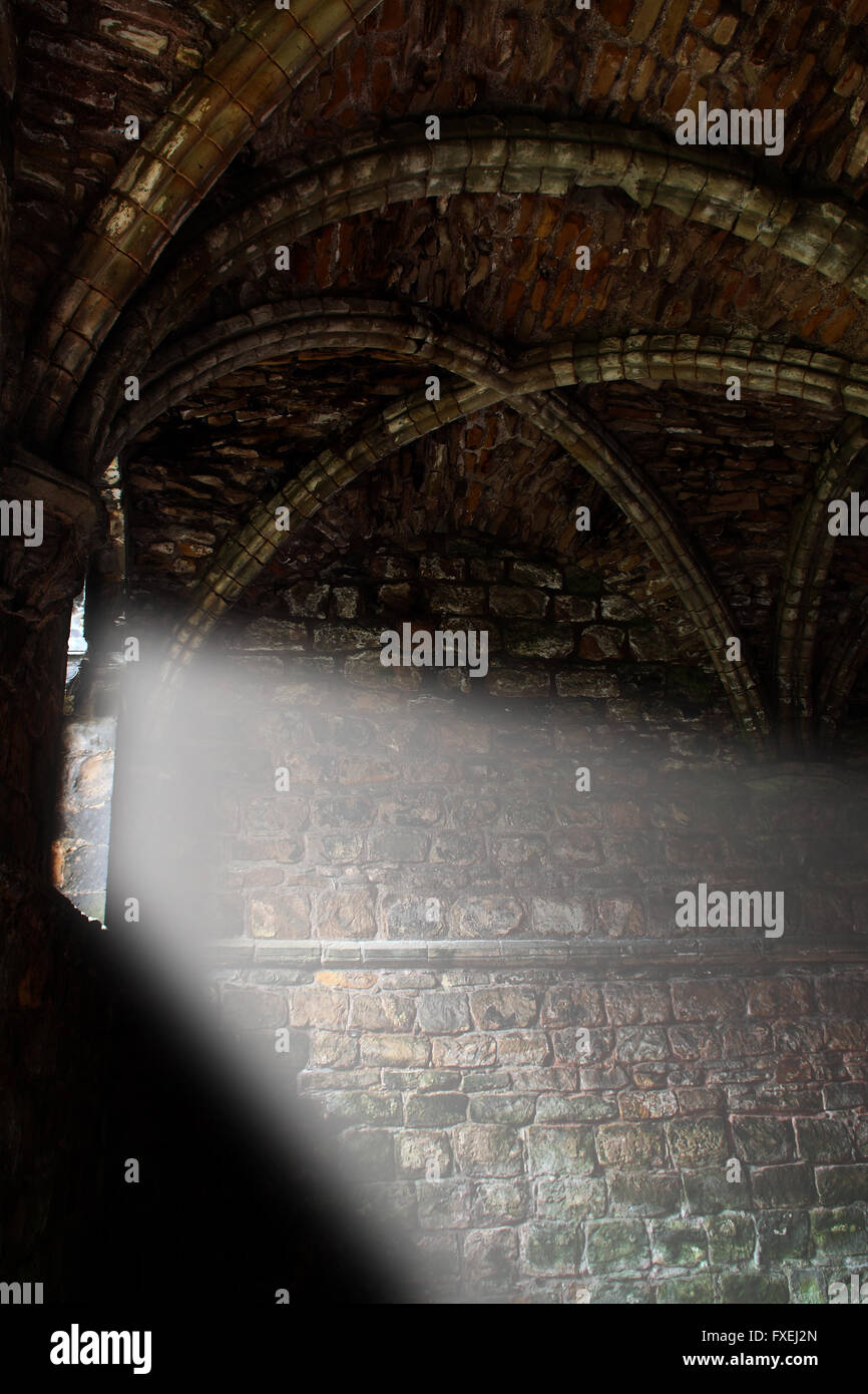 Abbey interior medieval ray of light Stock Photo - Alamy