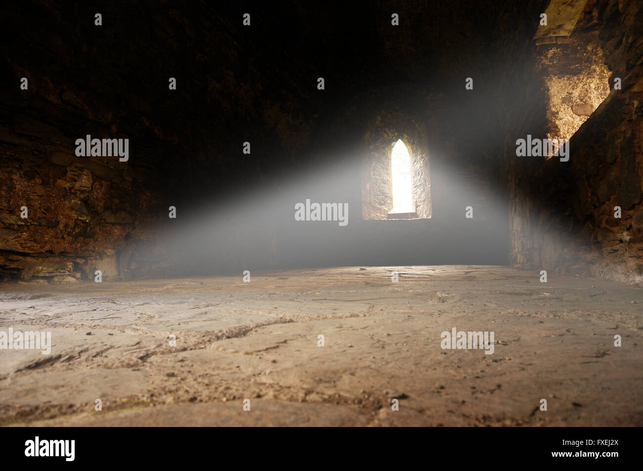 Abbey interior medieval ray of light Stock Photo - Alamy