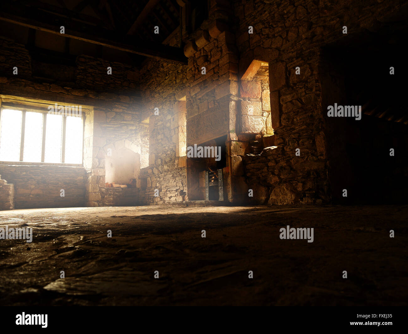 Abbey interior medieval ray of light Stock Photo - Alamy