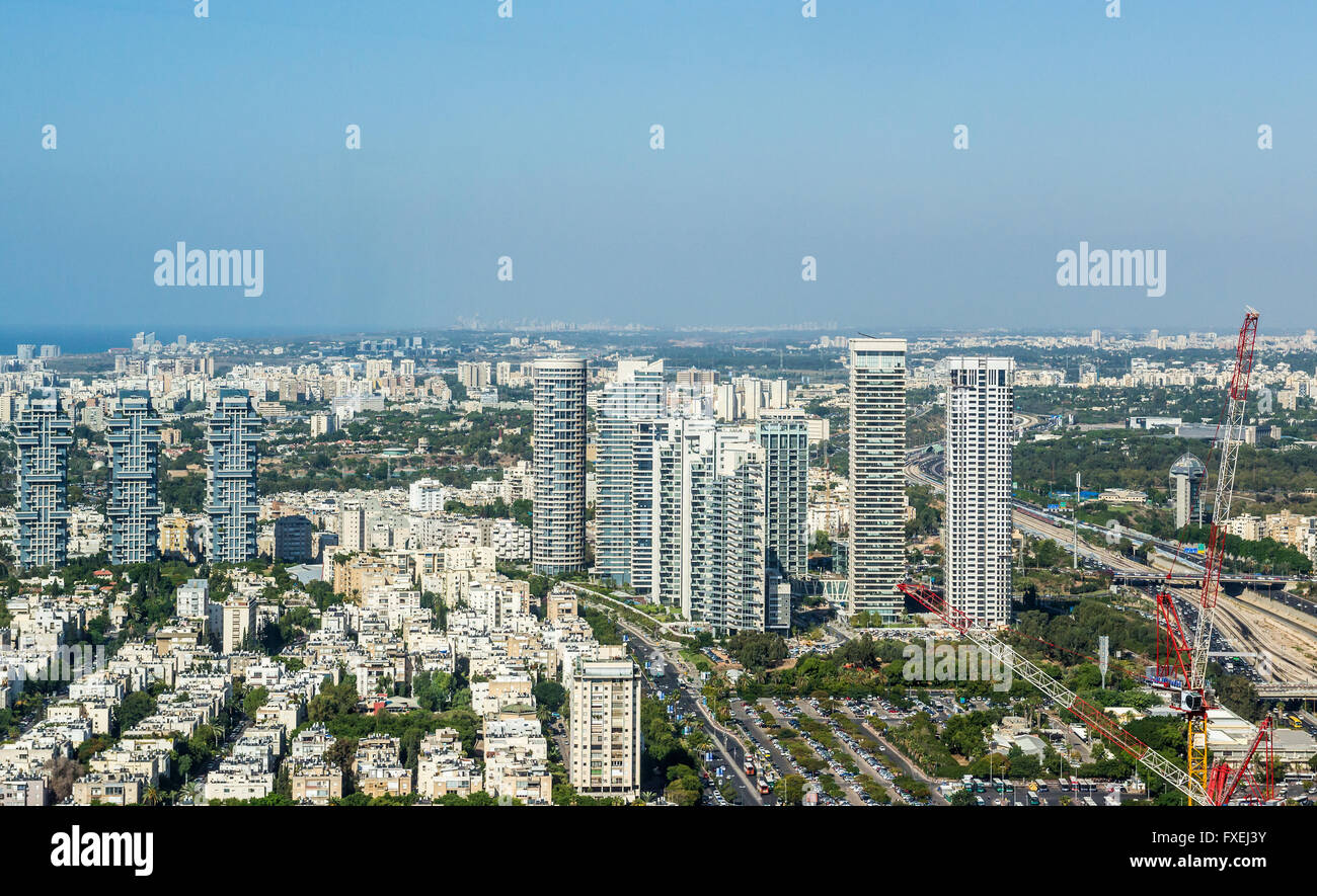 Aerial view from Azrieli Center Circular Tower with Park Tzameret ...