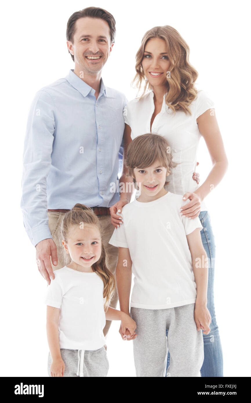 Happy family isolated on white background Stock Photo - Alamy