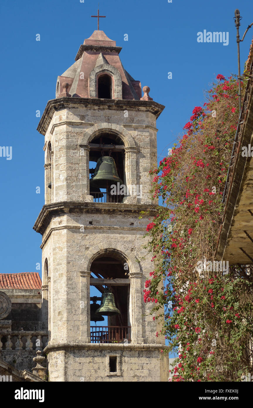 Bell tower. Cathedral of Havana San Cristobal. Havana. Cuba Stock Photo