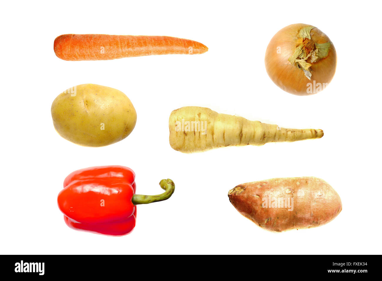 Various vegetables photographed against a white background. Stock Photo