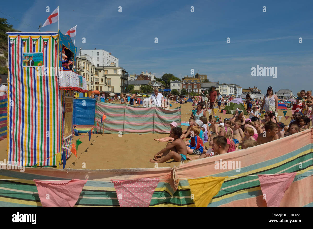 Traditional Punch and Judy puppet show on Viking Bay. Broadstairs