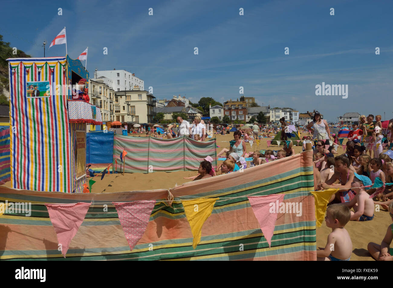 Traditional Punch and Judy puppet show on Viking Bay. Broadstairs