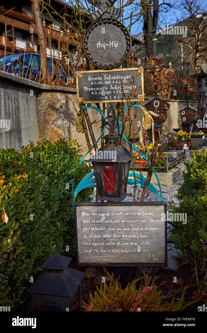 Grave of Nobel Prize winner Erwin Schrodinger at St. Oswald's church, Alpbach village, Tyrol, Austria Stock Photo