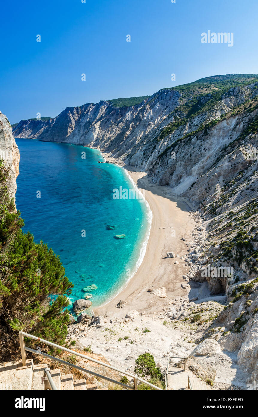 Platia Ammos beach, Kefalonia island, Greece. The beach was affected by the earthquake and it is