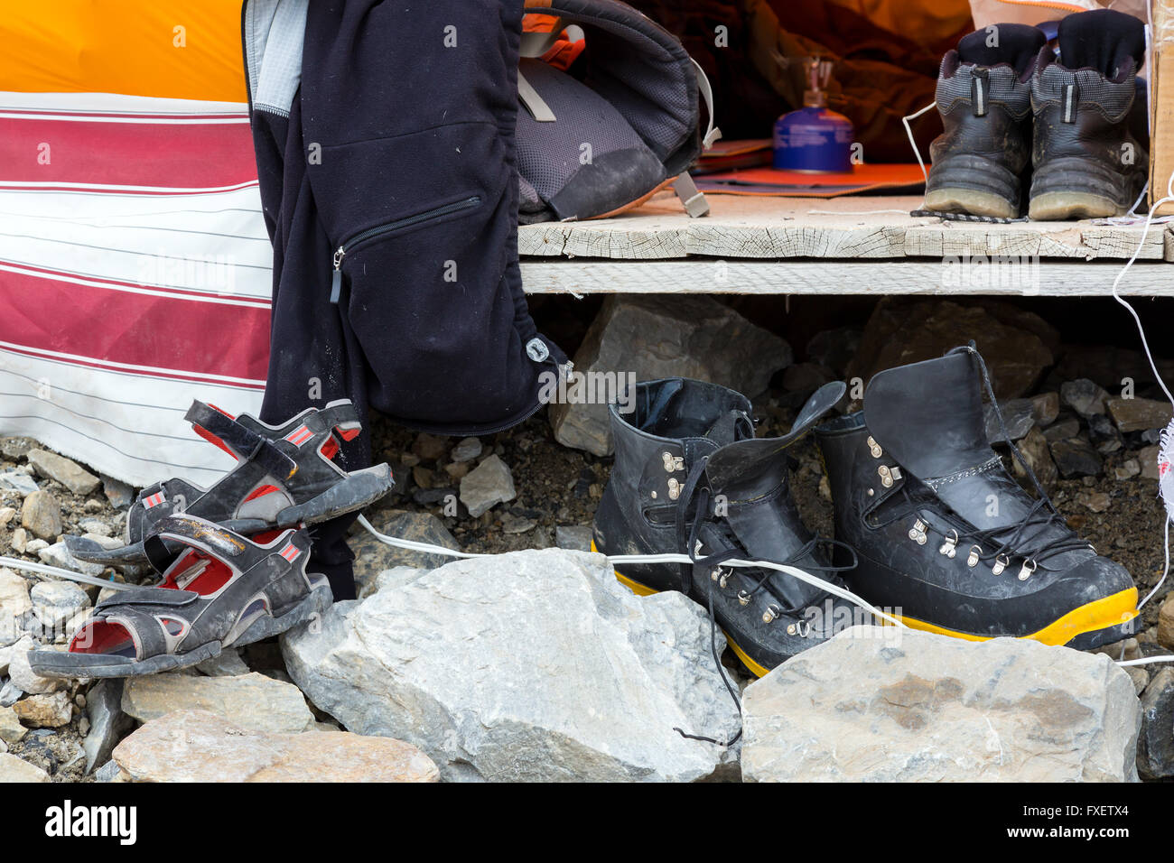 Variety of Footwear Used by Members of Alpine Climbing Mountain