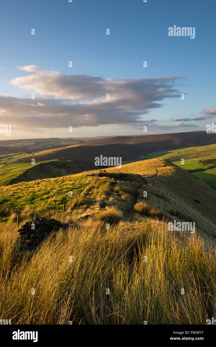 Beautiful summer evening on the hills above Hayfield in Derbyshire. Stock Photo