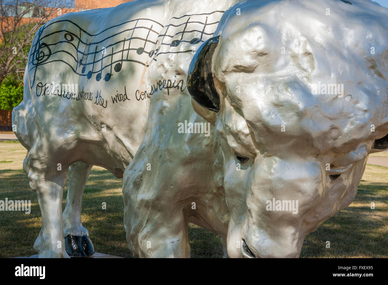 Amadeus, a painted buffalo sculpture in Bartlesville, Oklahoma is part of the city's 'Buffalo Stampede' public art project. Stock Photo