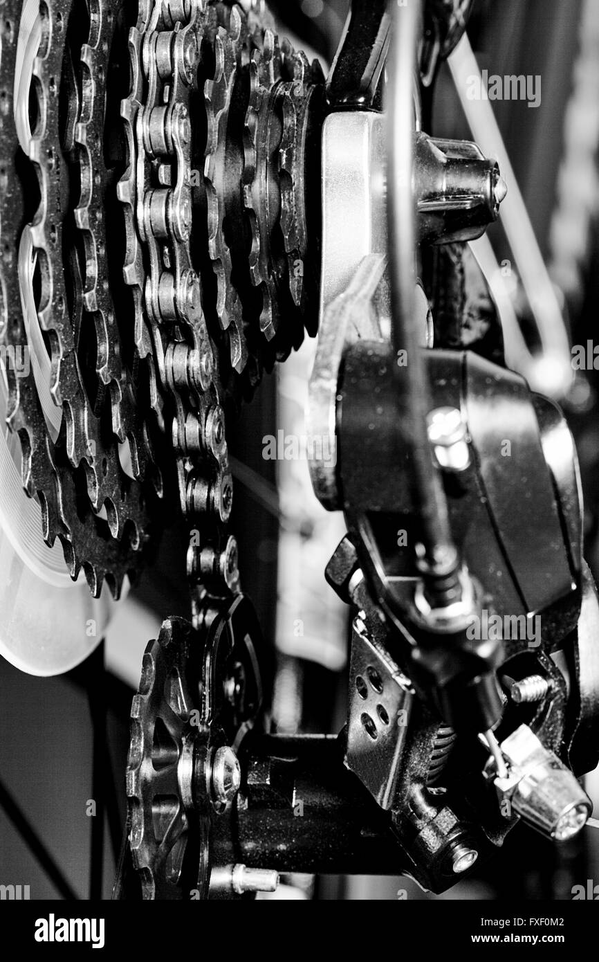 Bicycle gear set and derailleur mechanism details closeup Stock Photo Alamy