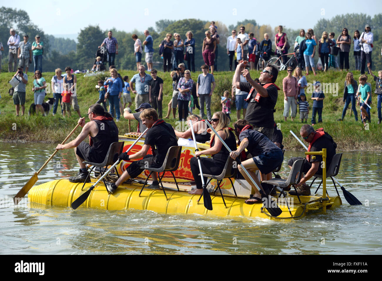 Lewes to Newhaven, East Sussex, raft race on homebuilt rafts. Stock Photo