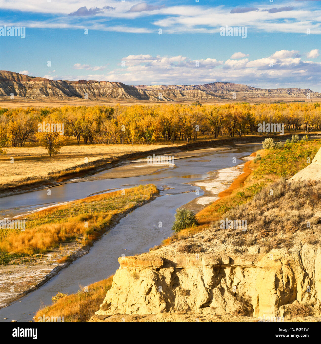fall colors and badlands along the powder river near broadus, montana