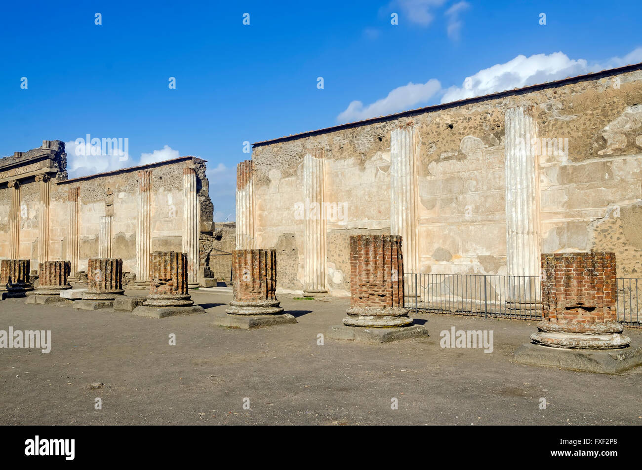 Row of ruined columns, the basilica,  Pompeii Italy Stock Photo