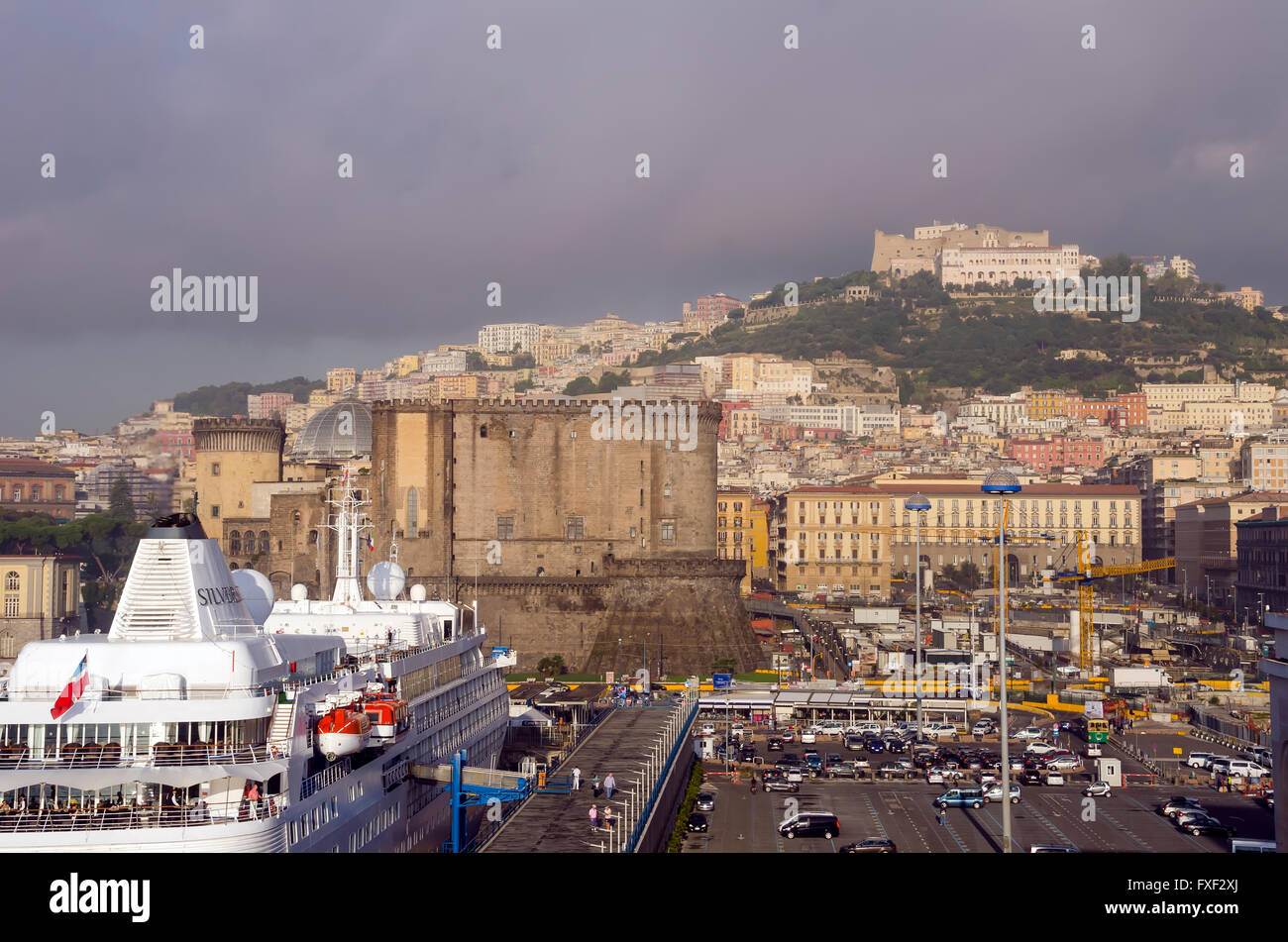 Naples Cruise Ship Terminal on a foggy morning, southern Italy. Stock Photo
