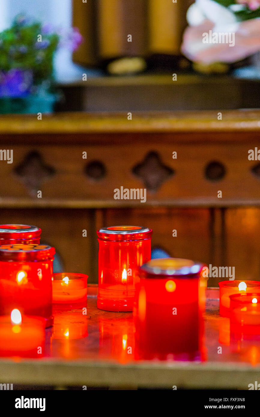 red candles in Catholics church Stock Photo Alamy