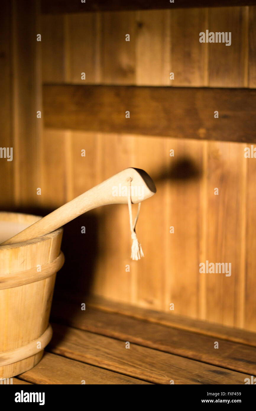 Wood sauna bucket and ladle spoon photo Stock Photo Alamy