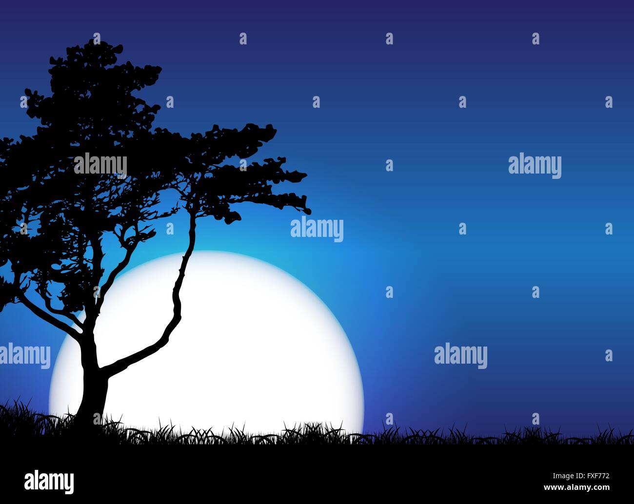 Silhouette of Tree on Sunset Background. Vector Illustration Stock ...