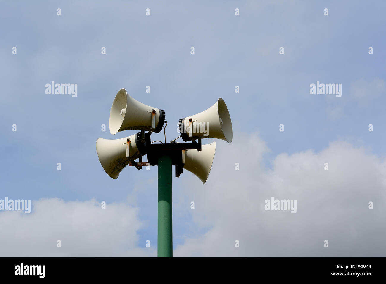 Air raid sirens tannoy loud speakers at Imperial War Museum, Duxford, UK Stock Photo