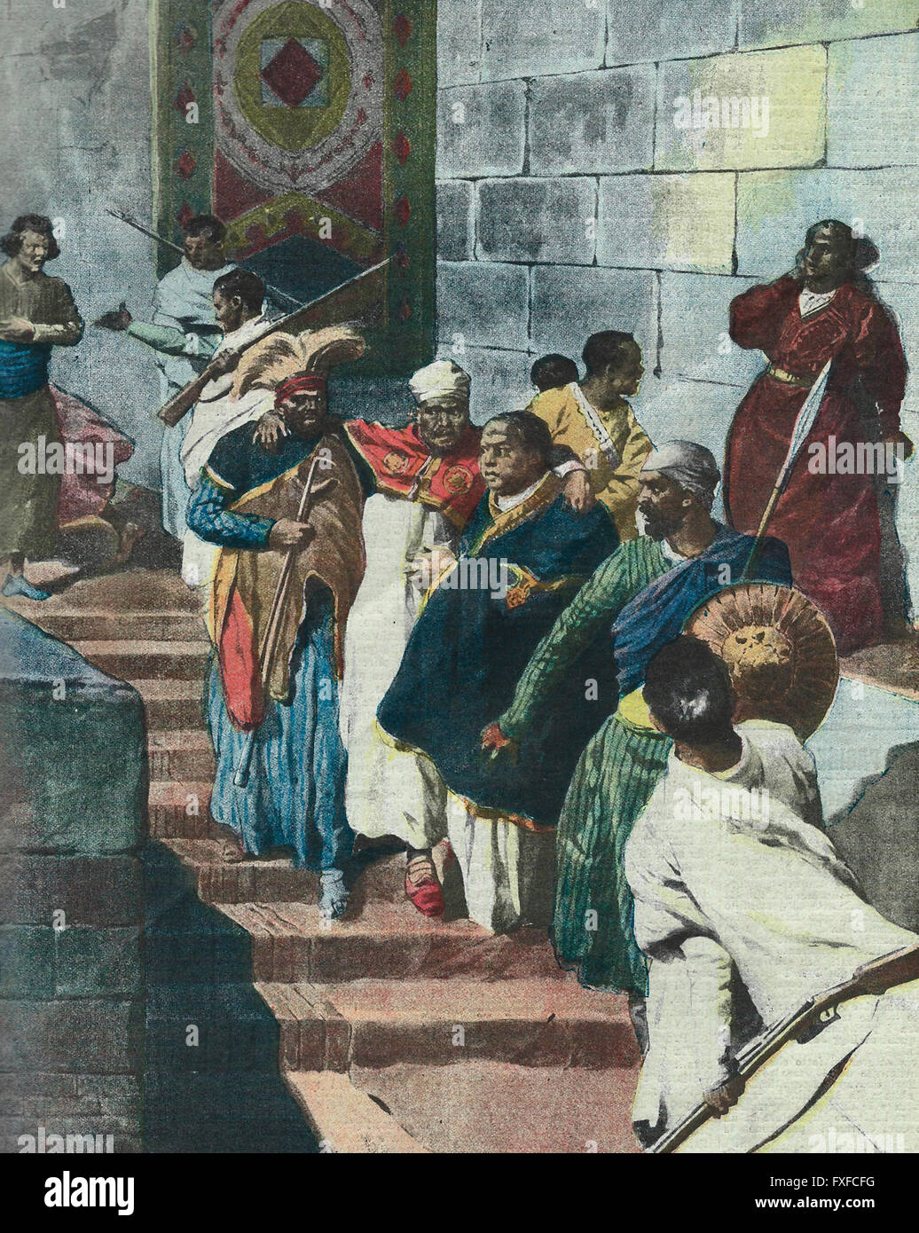 The conflict at the court in Addis Ababa : The old and infirm Menelik is rescued from underground 1913 Stock Photo
