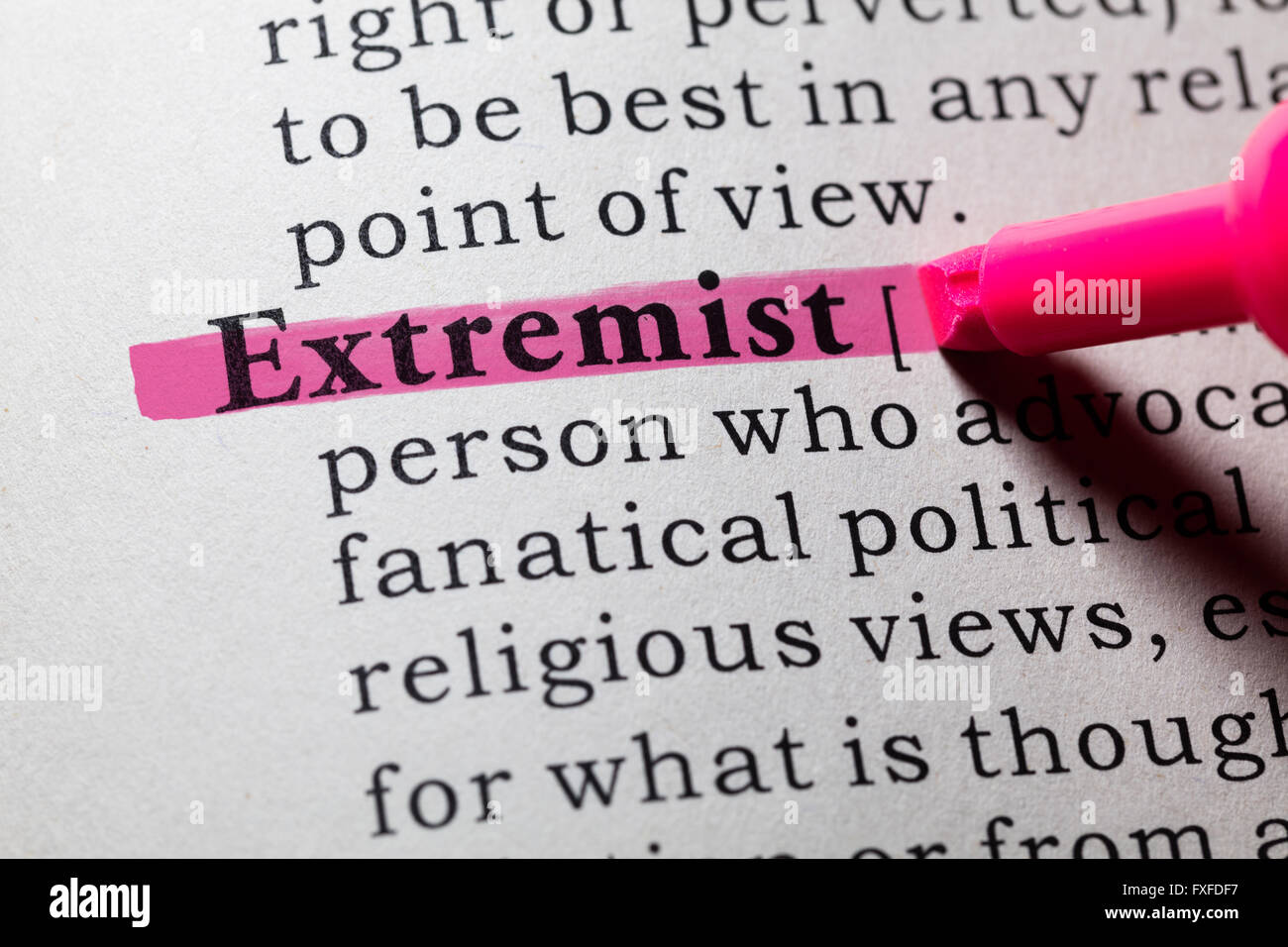 Fake Dictionary, Dictionary definition of the word Extremist. Stock Photo