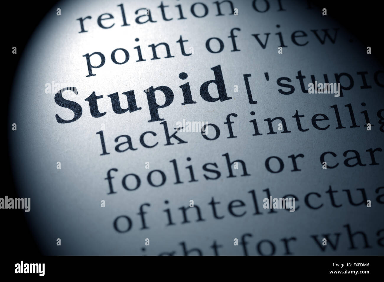 Fake Dictionary, Dictionary definition of the word stupid. Stock Photo