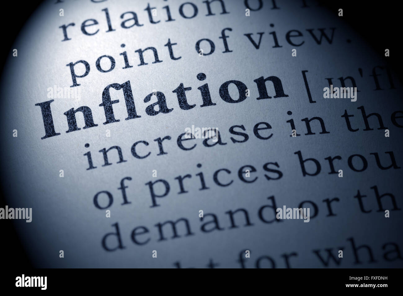 Fake Dictionary, Dictionary definition of the word inflation. Stock Photo