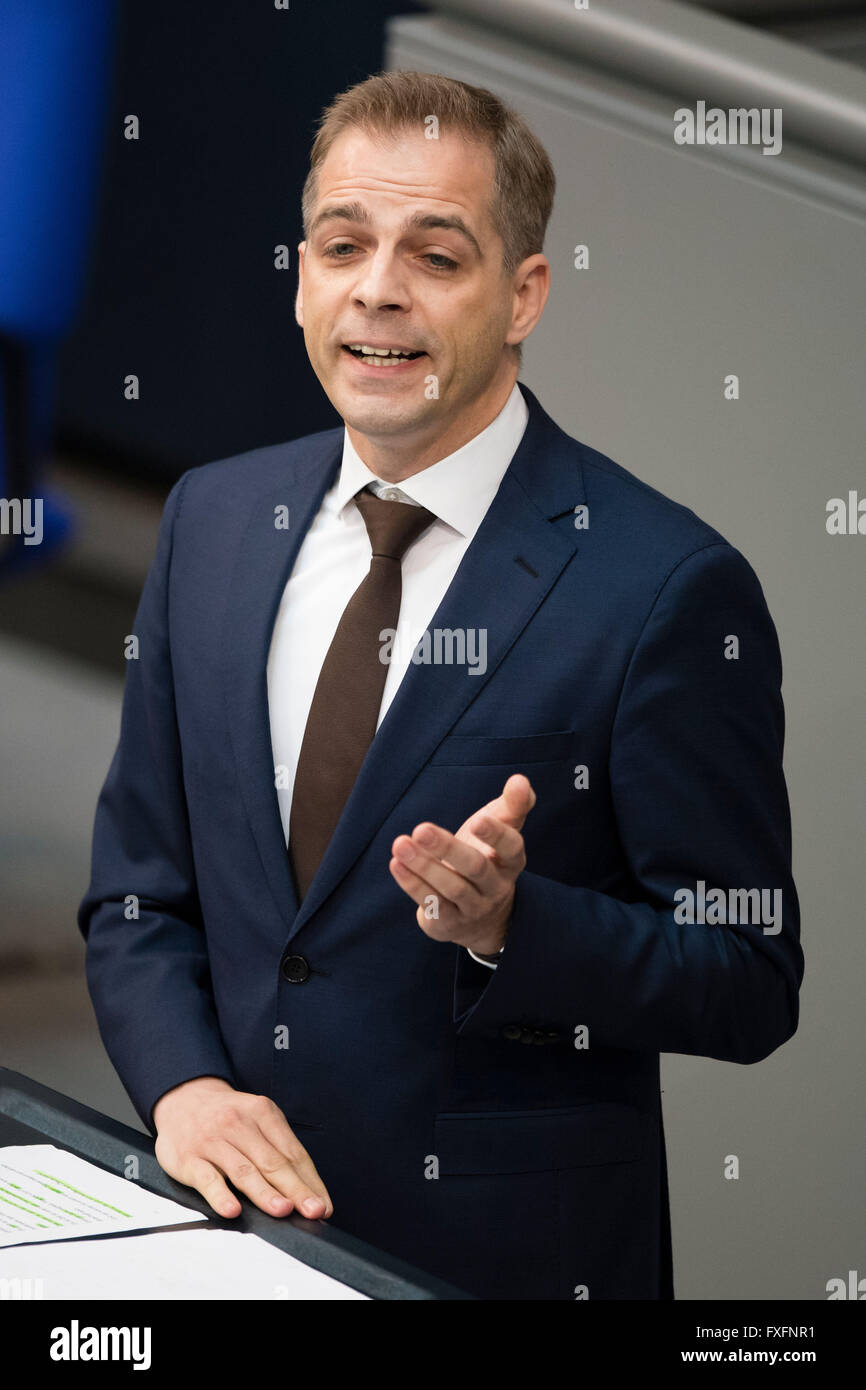 Berlin, Germany. 15th Apr, 2016. Member of the German parliament Stefan