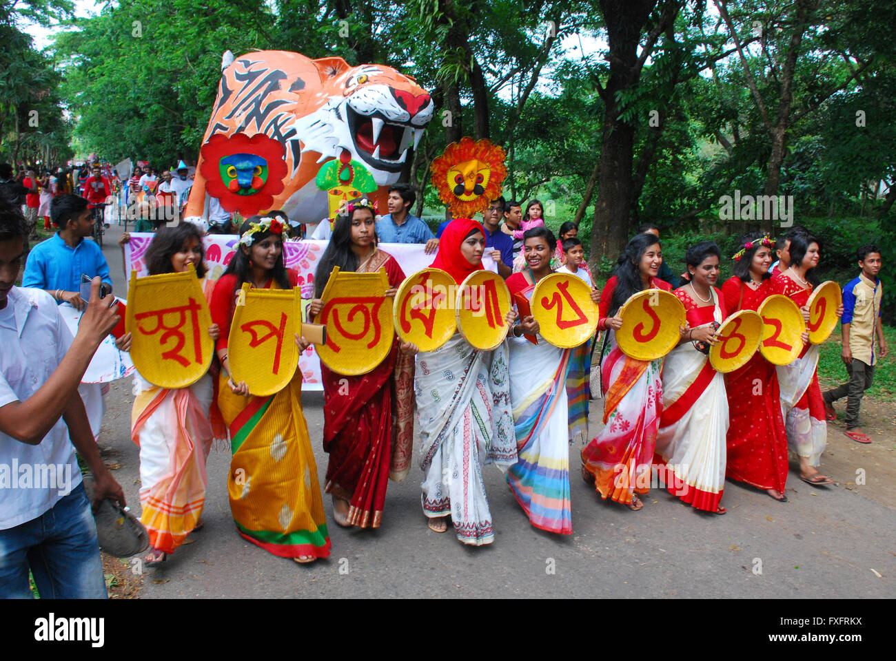 Sylhet, Bangladesh. 14th Apr, 2016. People take out a colorful