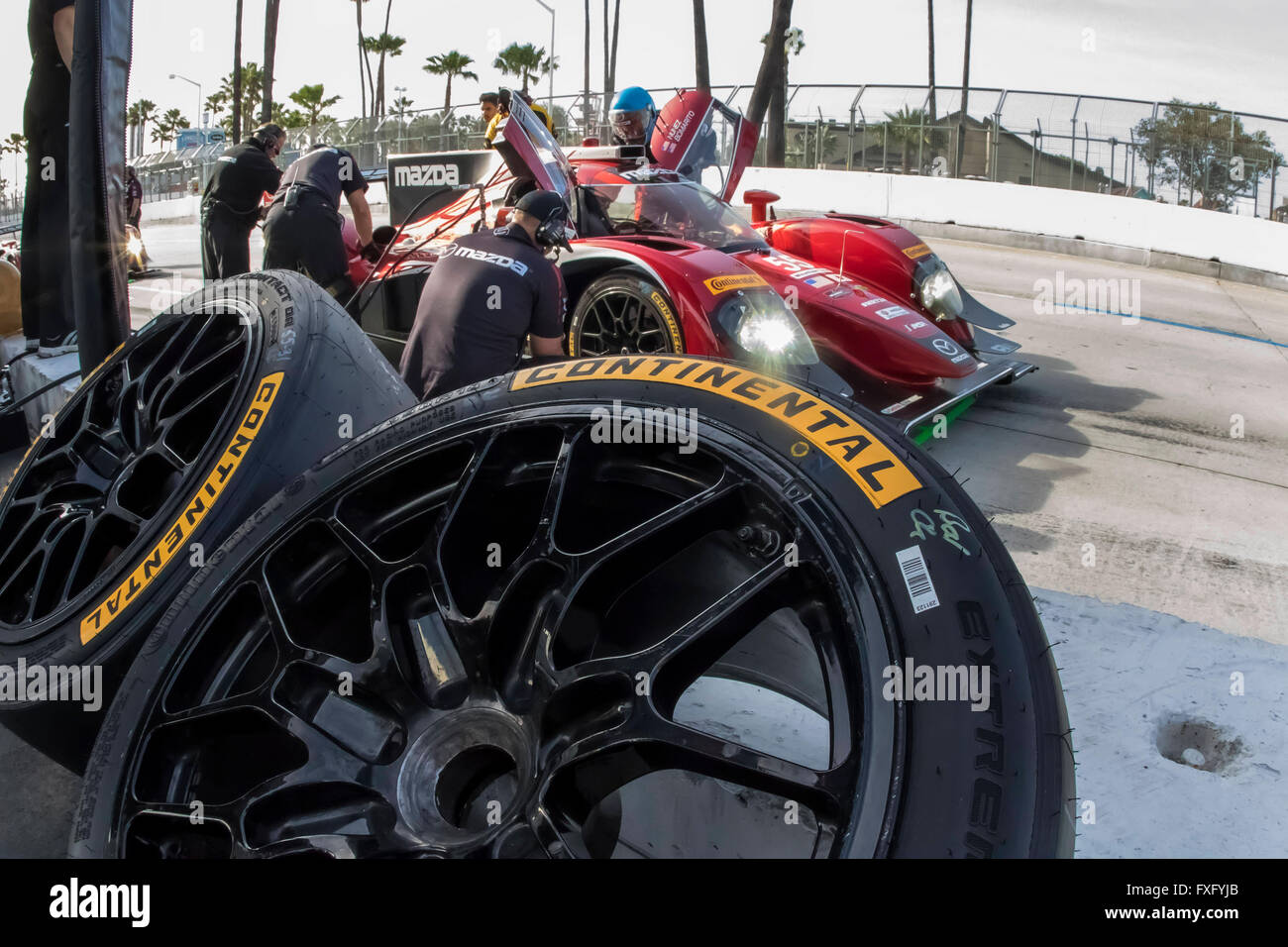 Long Beach, CA, USA. 15th Apr, 2016. Long Beach, CA - Apr 15, 2016: The SpeedSource Mazda pits during a practice session at the Toyota Grand Prix of Long Beach at Streets of Long Beach in Long Beach, CA. Credit:  csm/Alamy Live News Stock Photo