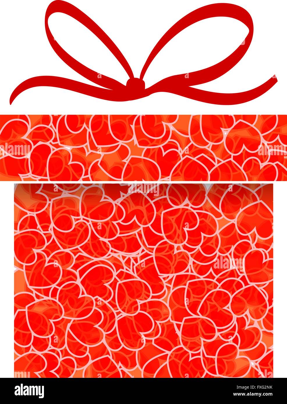 abstract red gift box with transparent heart pattern Stock Vector