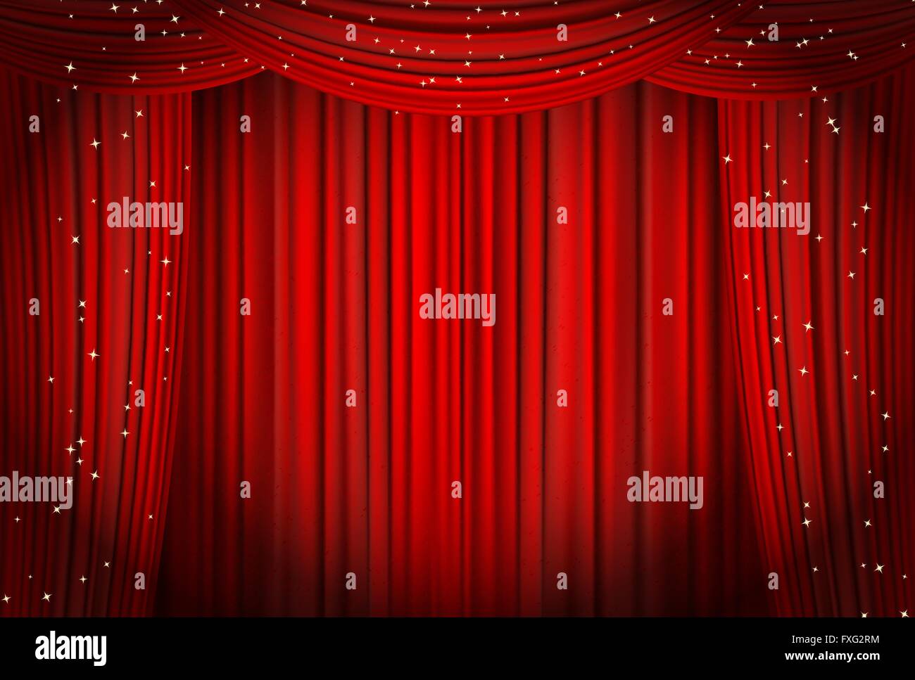 Open red curtains with glitter opera or theater background. vector Stock Vector