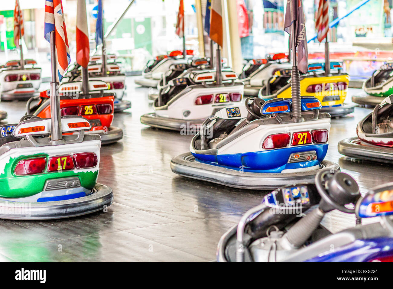 dodgems, small electric cars in a small town fair Stock Photo Alamy