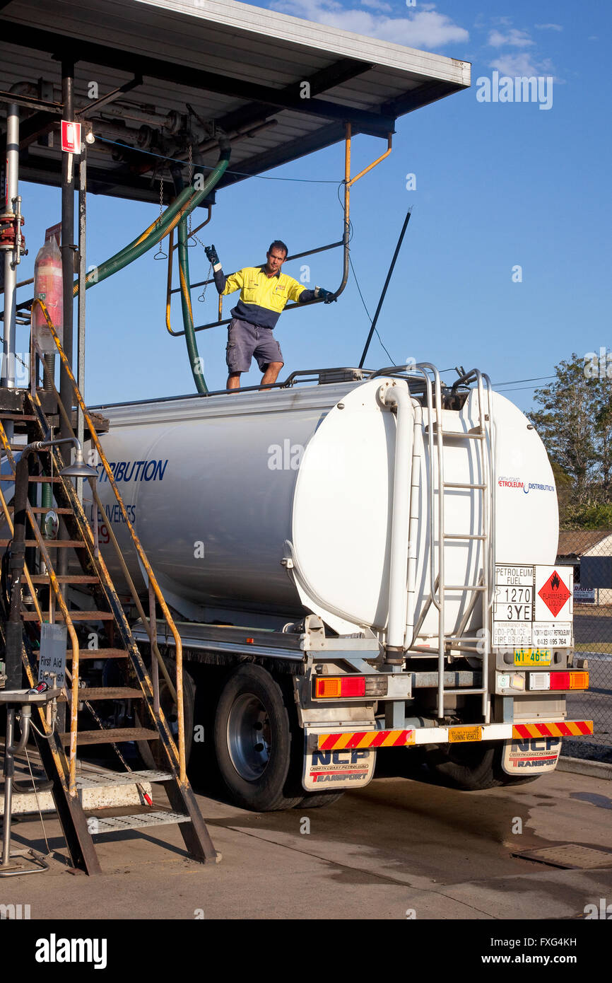 Petroleum worker fills his taker at North Coast Petroleum depot in