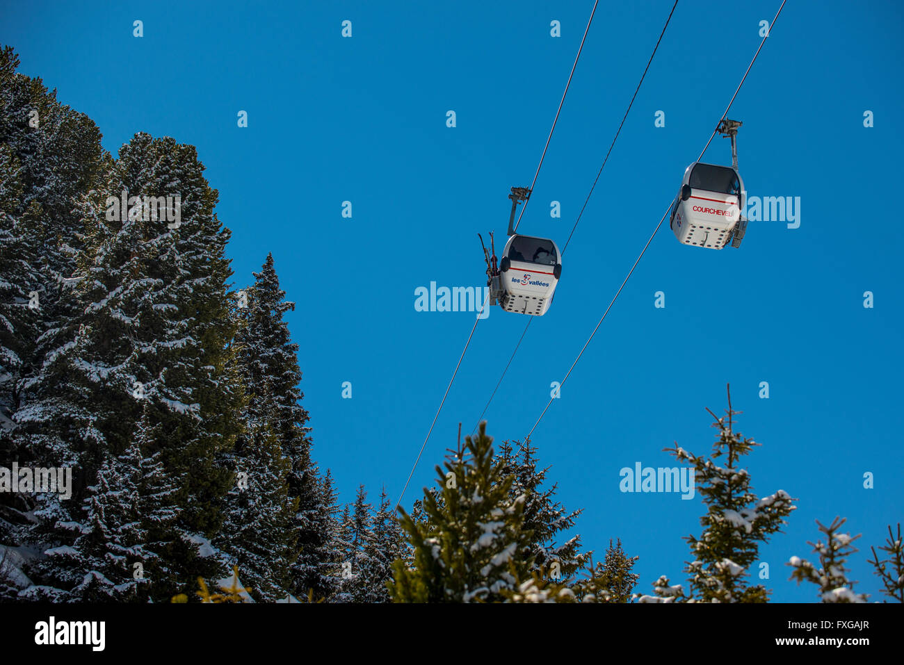 The gondola ski lift in the resort of Courchevel Moriond in the French