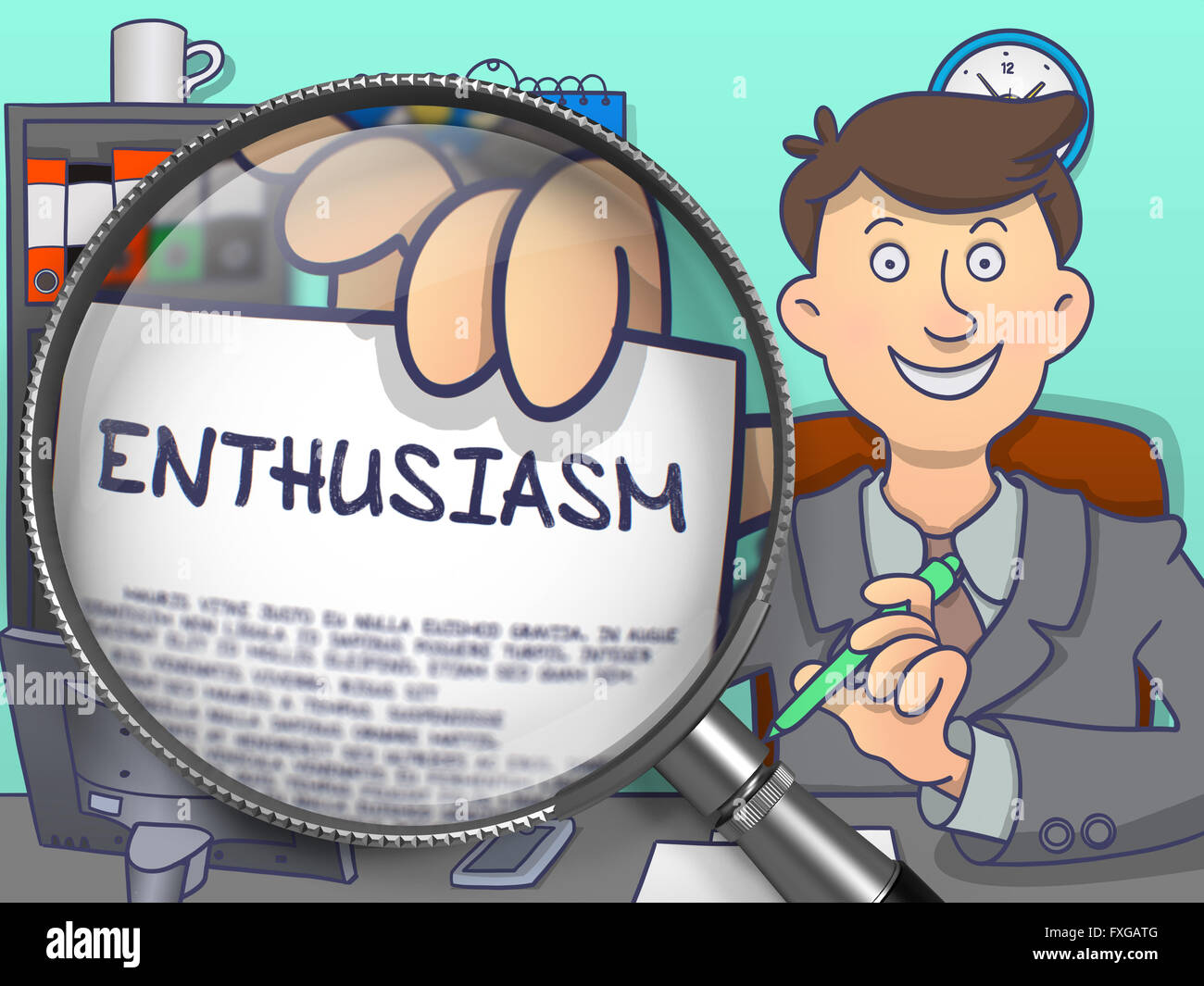 Enthusiasm through Magnifier. Doodle Design. Stock Photo