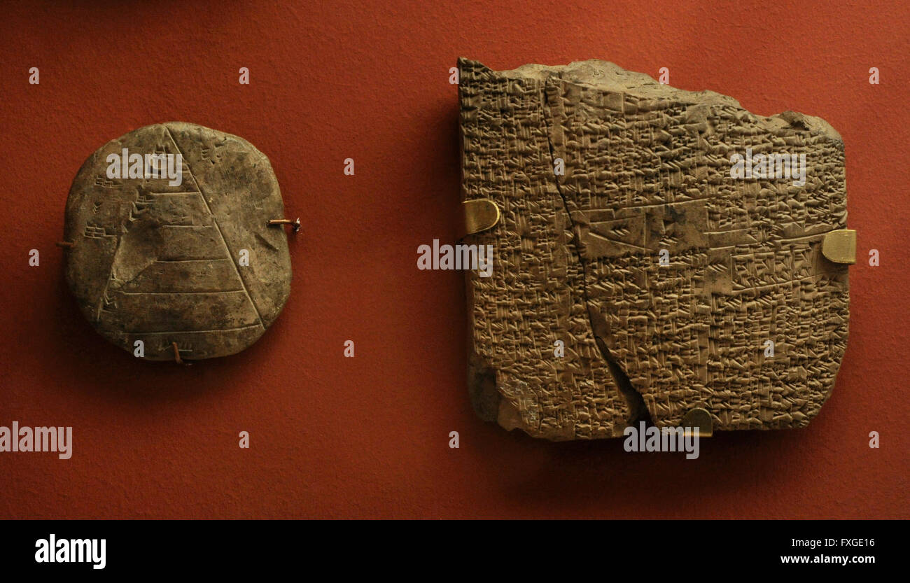 Sumer. Mesopotamia. School mathematical tablets. Clay. The state Hermitage Museum. Saint Petersburg. Russia. Stock Photo