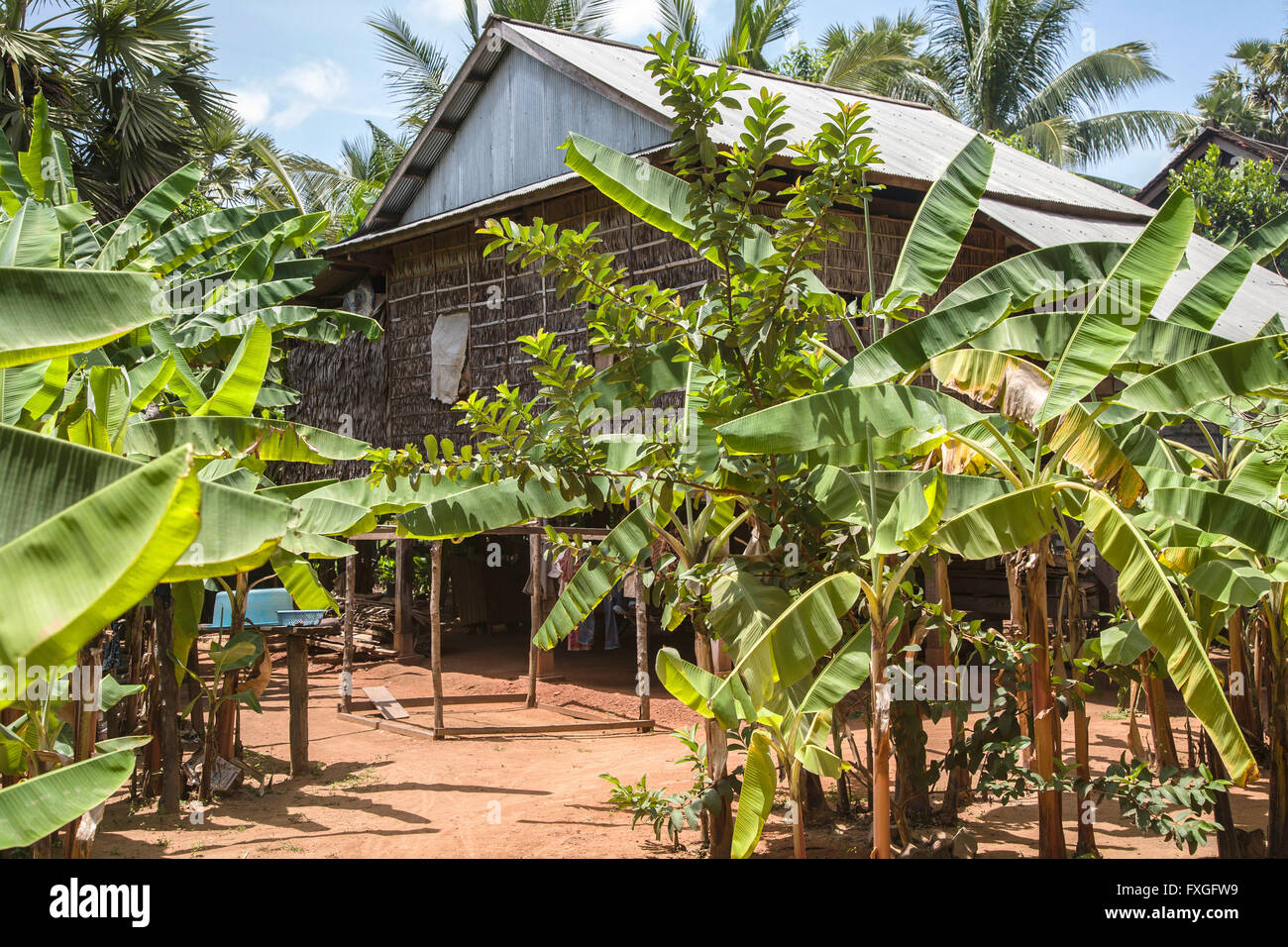 Residential house in a village. Cambodia. Stock Photo