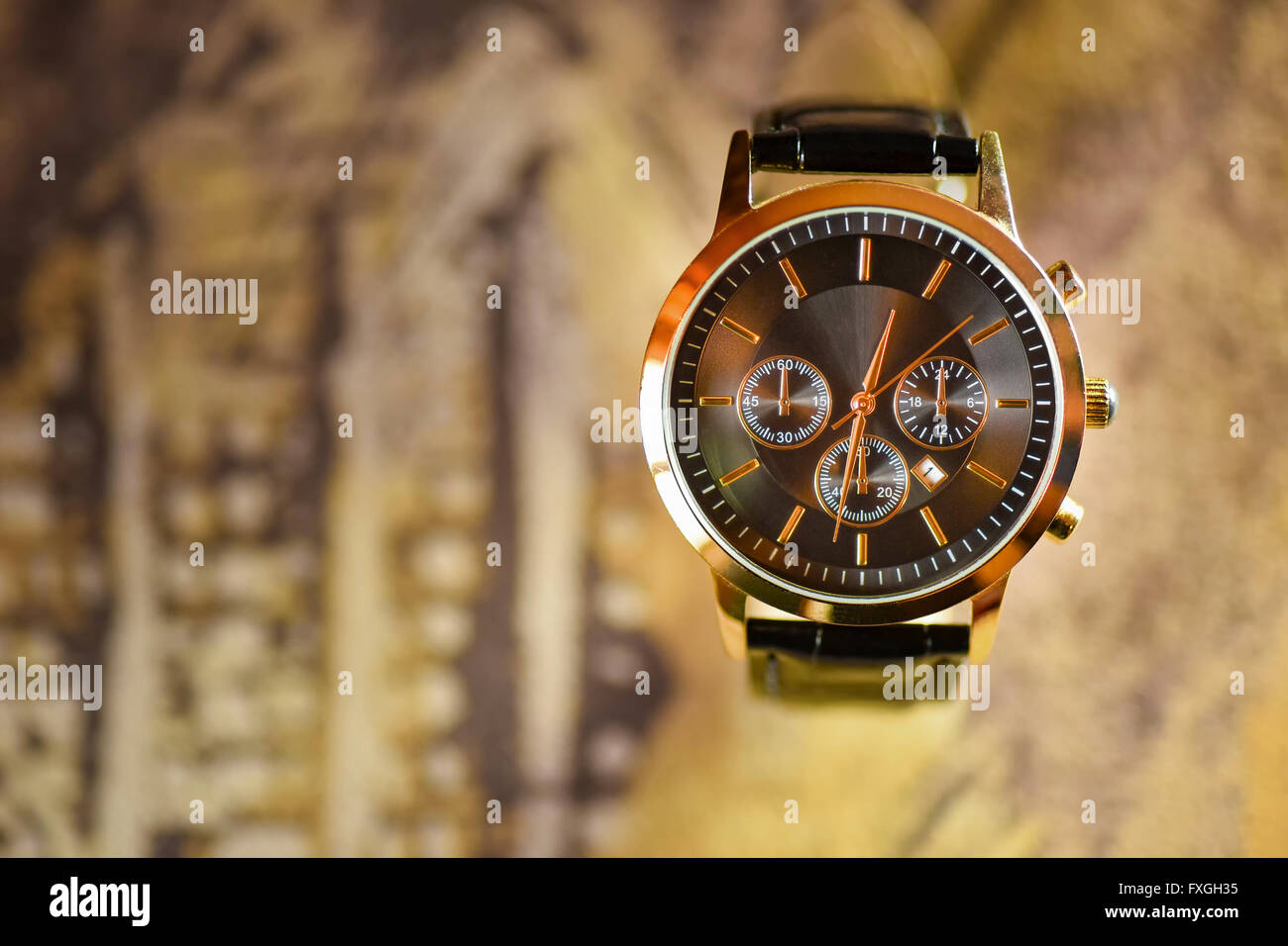 Luxury watch with blurry background in available light Stock Photo