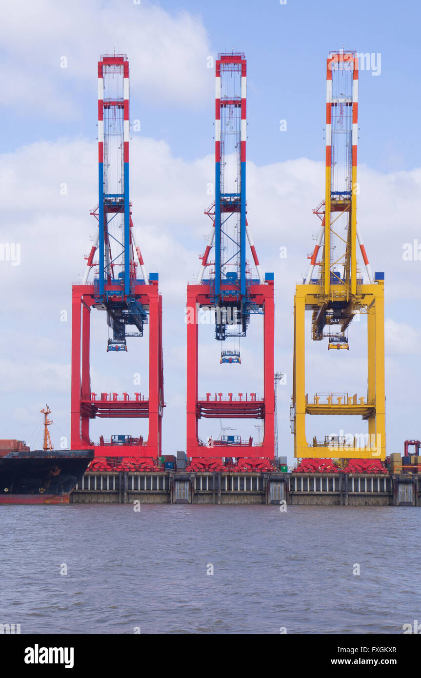 some loading cranes at the deep sea port of bremerhaven Stock Photo