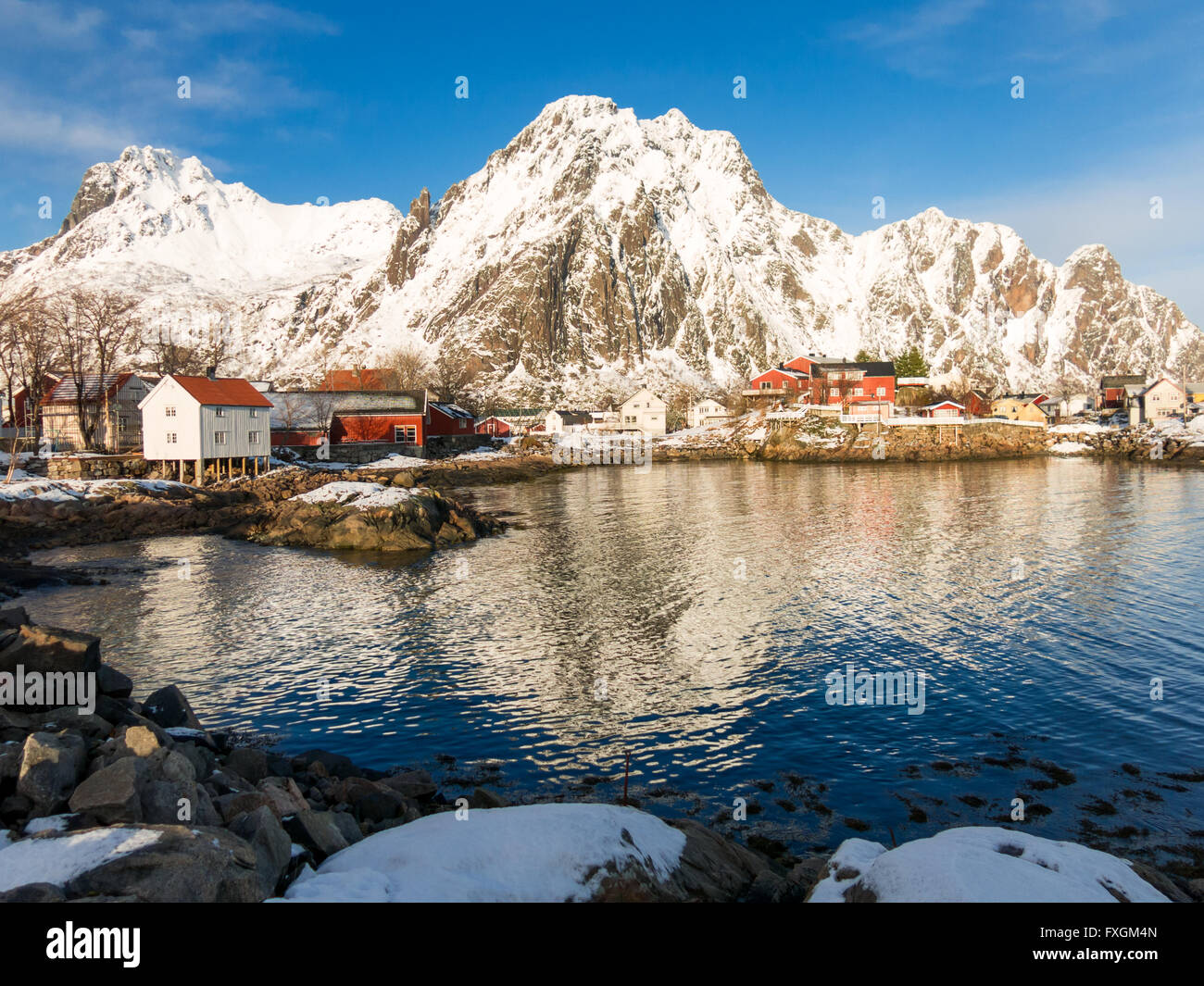 Rorbu cabins and houses in Svolvaer, Lofoten Islands, Norway Stock Photo