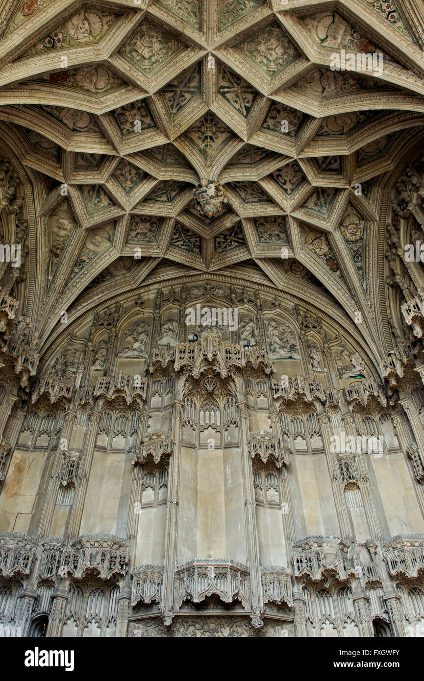 Ely cathedral bishops wests chapel renaissance stone ceiling and wall carvings. Ely, Cambridgeshire, England Stock Photo